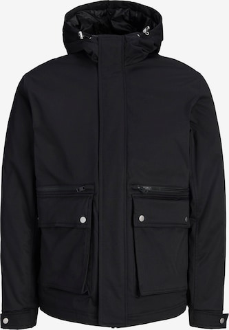 melns JACK & JONES Starpsezonu parka 'JJEWOLF': no priekšpuses