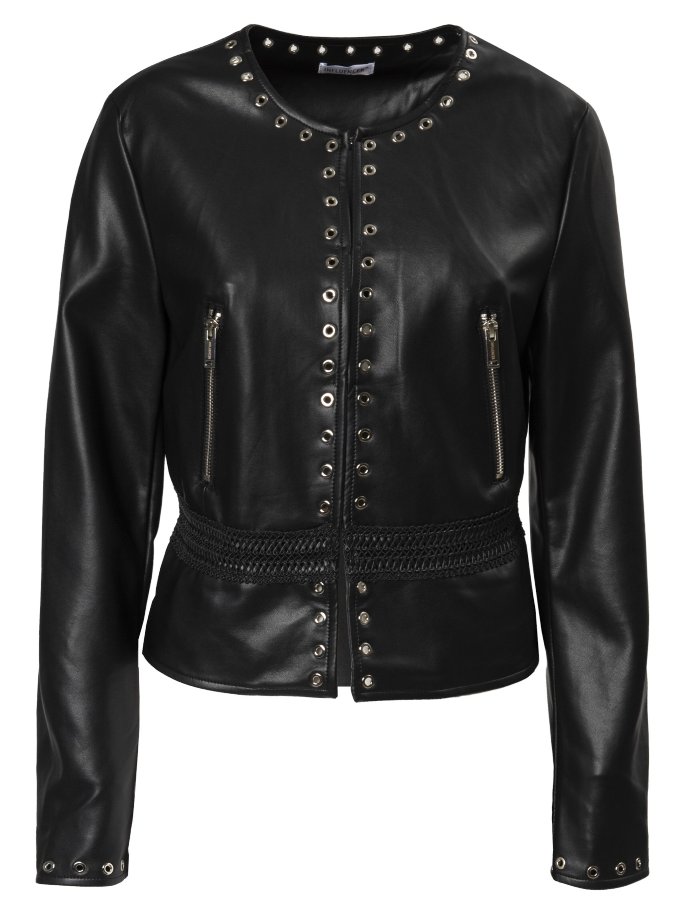 Influencer Φθινοπωρινό και ανοιξιάτικο μπουφάν σε μαύρο: μπροστά