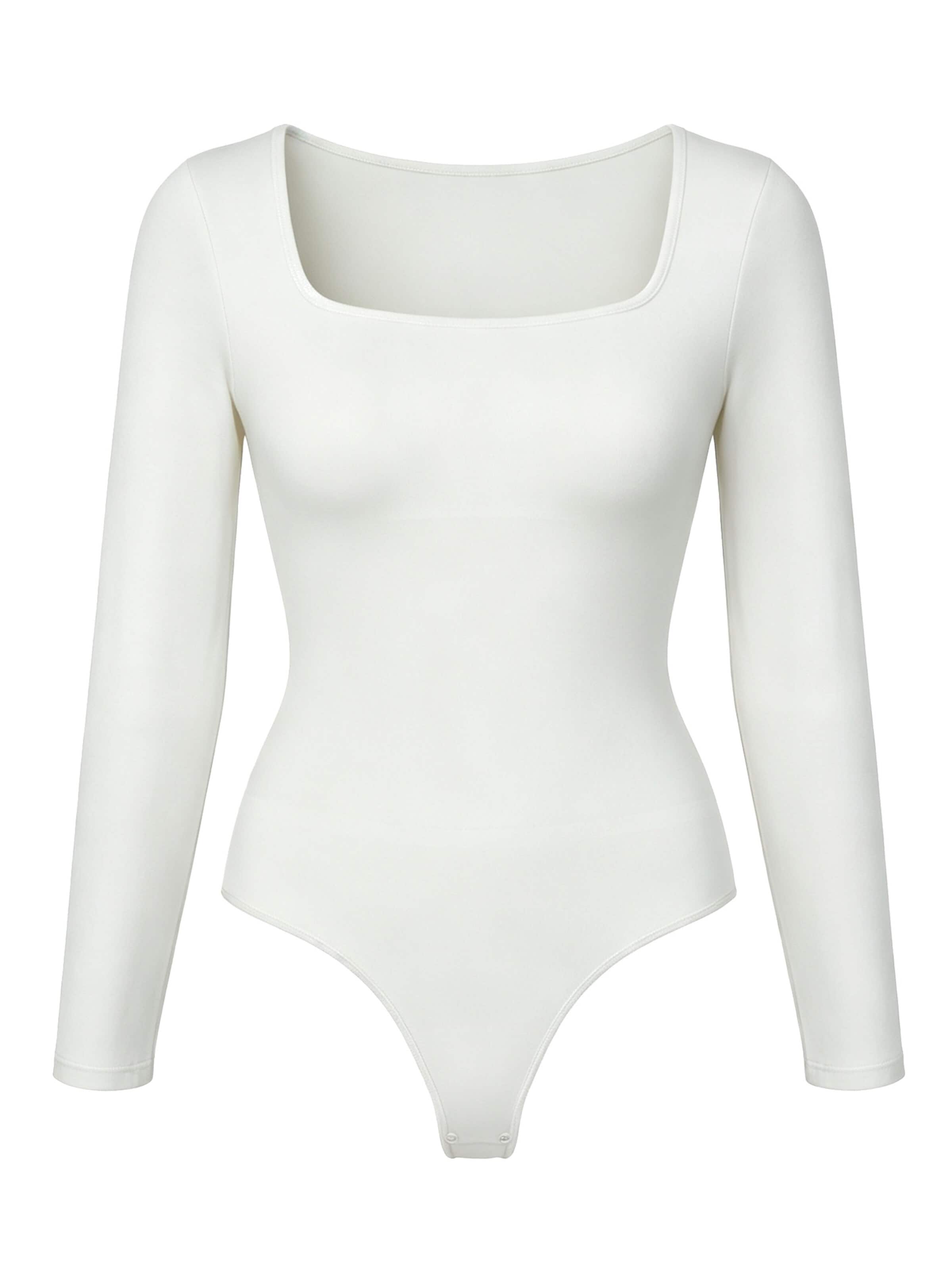 cfab - Body moldeador 'Clean Longsleeve Squareneck Sculpting Bodysuit with String' en blanco: frente