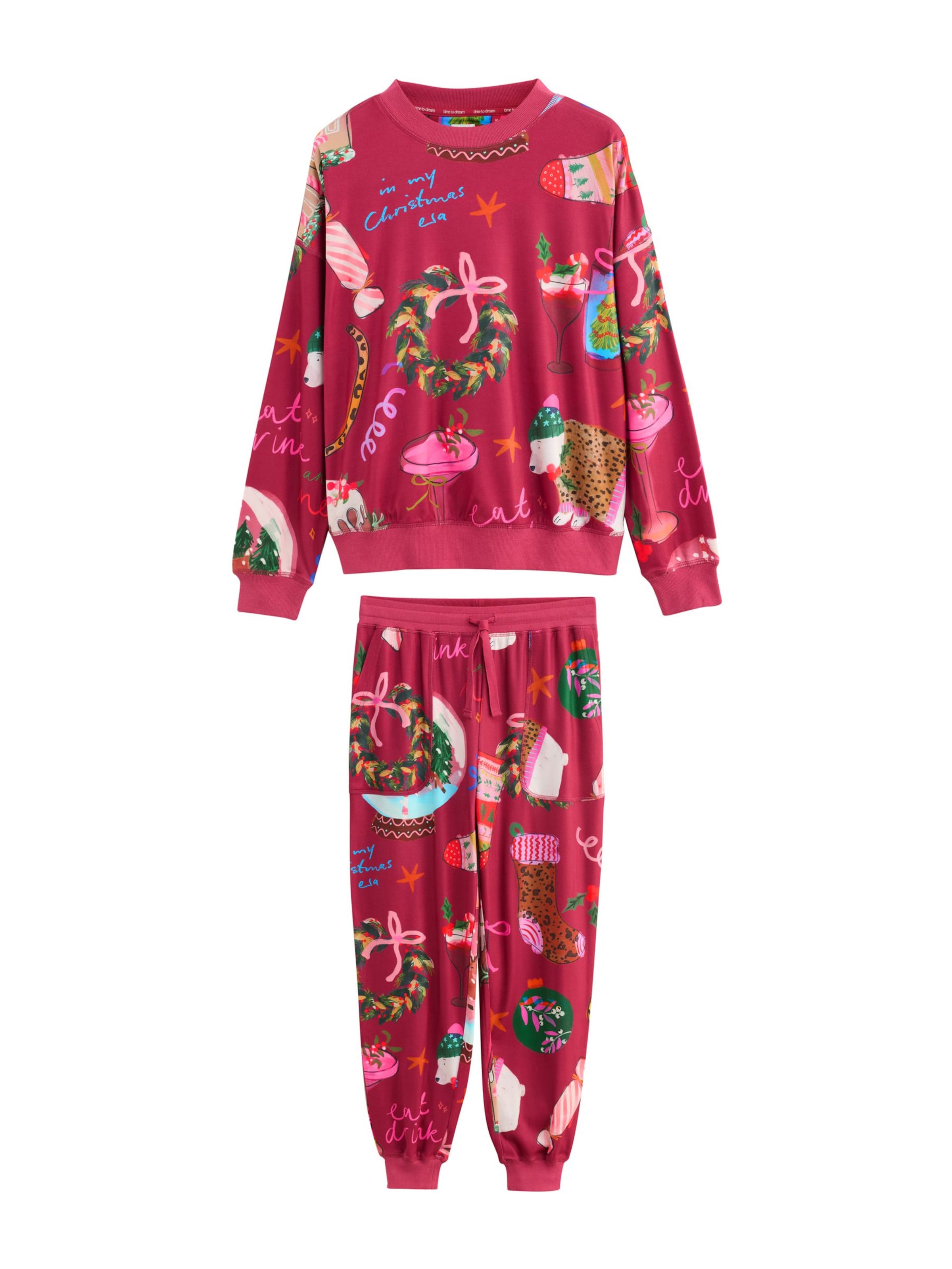 Next Pyjama in hellbraun / dunkelgrün / beere / pink, Produktansicht