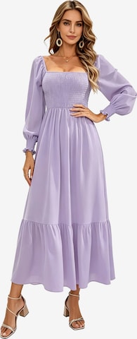 KoJooin Dress 'Damen Enganliegendes Kleid mit Quadrat-Ausschnitt – Langarm, Hohe Taille und Verspielten Rüschen' in Purple: front