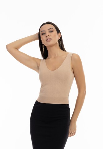 Top in maglia di faina in beige: frontale