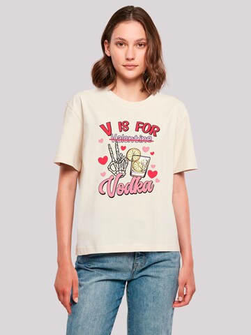 T-shirt oversize 'Anti Valentinstag V Is For Vodka' F4NT4STIC en beige : devant