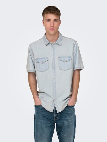 Only & Sons - Regular Fit Camisa 'BANE' em azul: frente