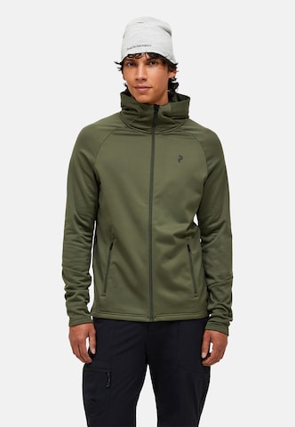 PEAK PERFORMANCE Fleece jacket 'M Rider Essentials Midlayer Zip Hood' in Green: front