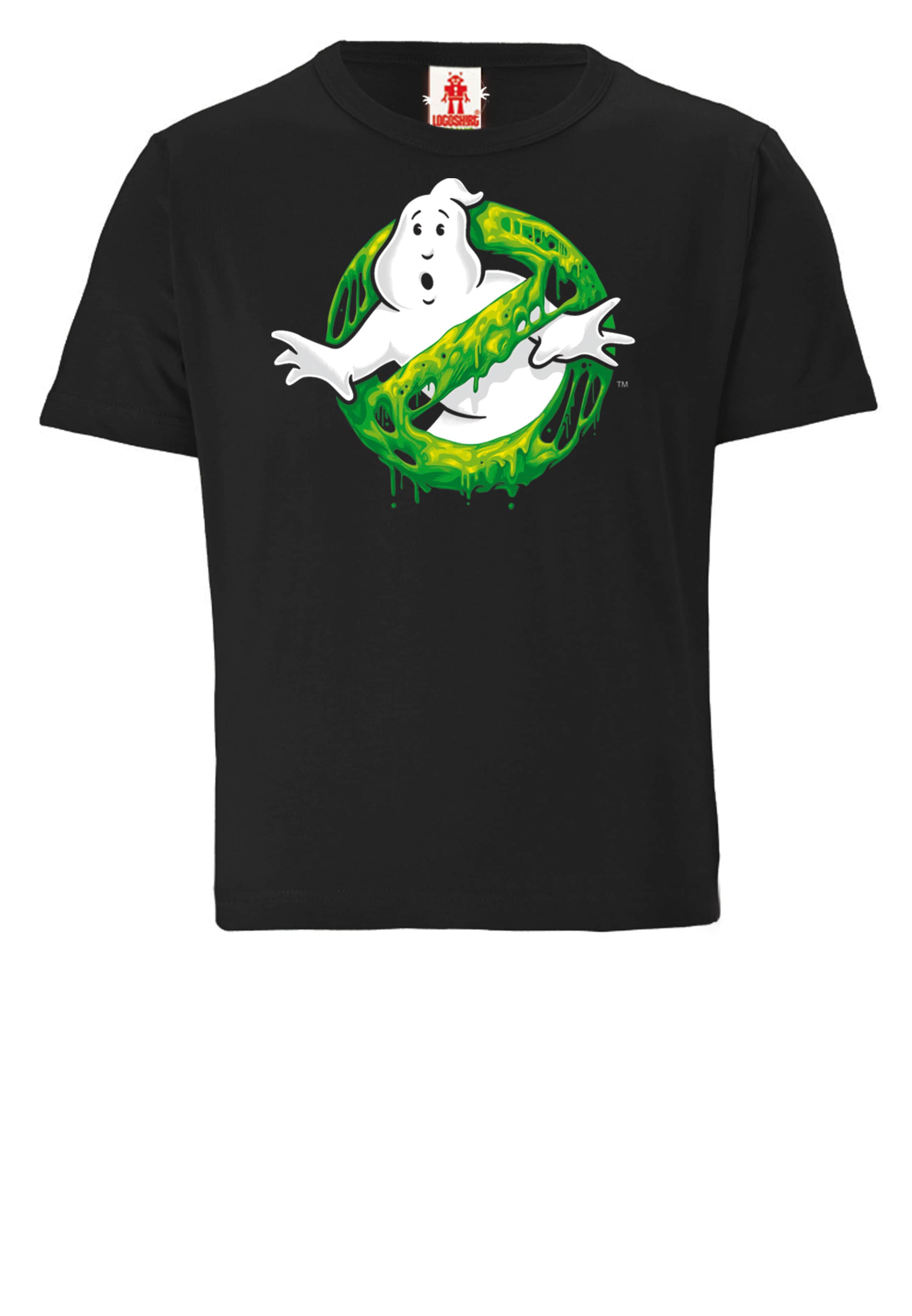 LOGOSHIRT T-Shirt 'Ghostbusters – Slime Logo' in Schwarz: Vorderseite