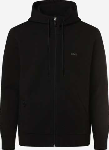 BOSS Green Zip-Up Hoodie ' Saggy ' in Black: front