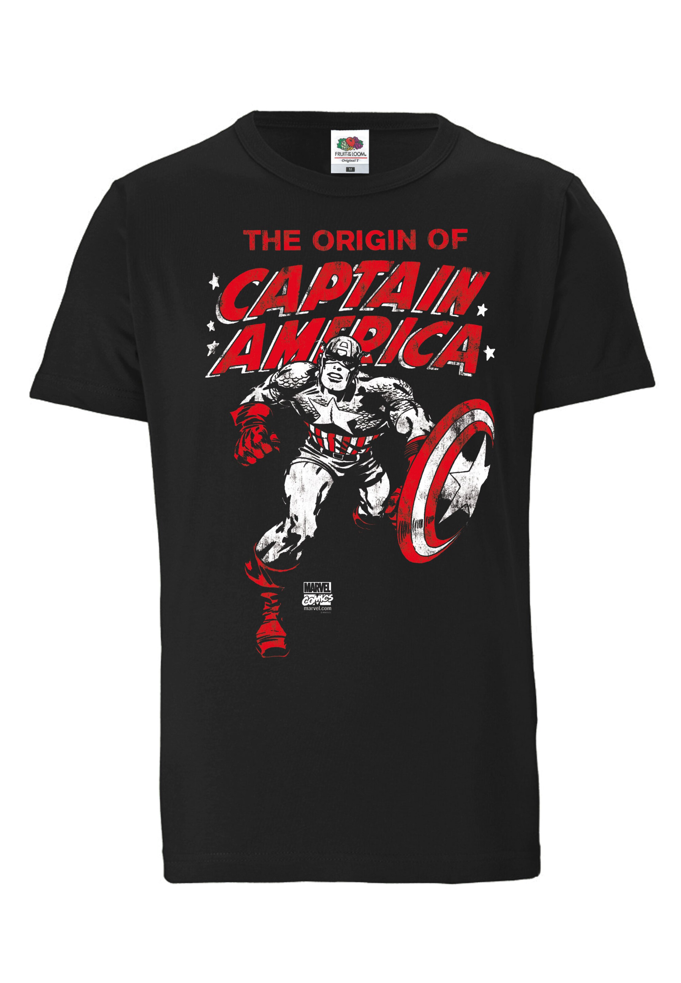 LOGOSHIRT T-Shirt 'The Origin Of Captain America' in Schwarz: Vorderseite