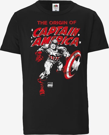 LOGOSHIRT Shirt 'The Origin Of Captain America' in Black: front