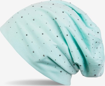 styleBREAKER Mütze 'Beanie mit Strass Nieten Applikation' in Grün: Vorderseite