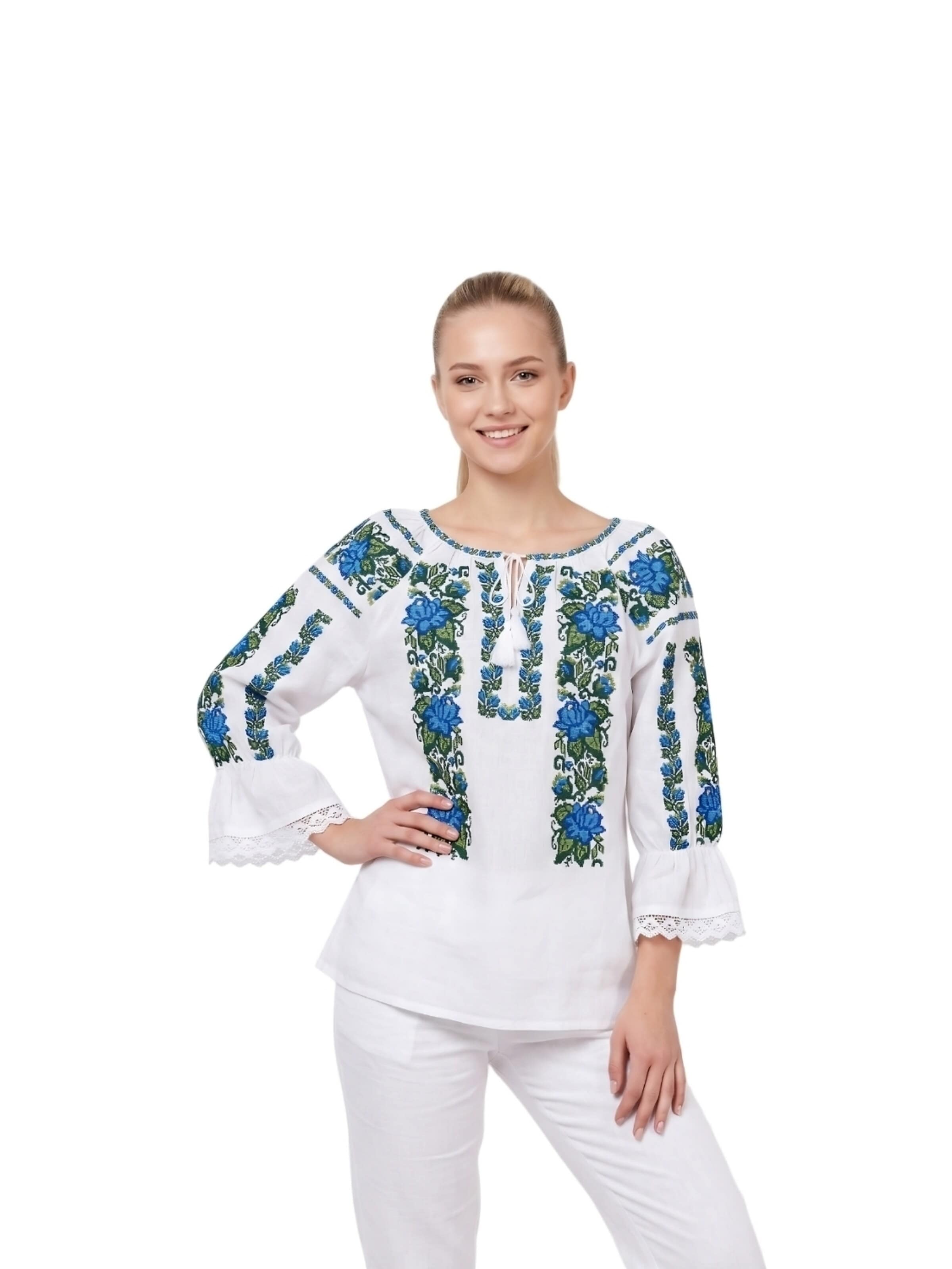 Rody’s forever - Blusa tradicional 'Damenbluse IL26, optisch weiß/grün , marimea M' en blanco: frente