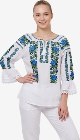 Blouse folklorique 'Damenbluse IL26, optisch weiß/grün , marimea 3XL' Rody’s forever en blanc : devant