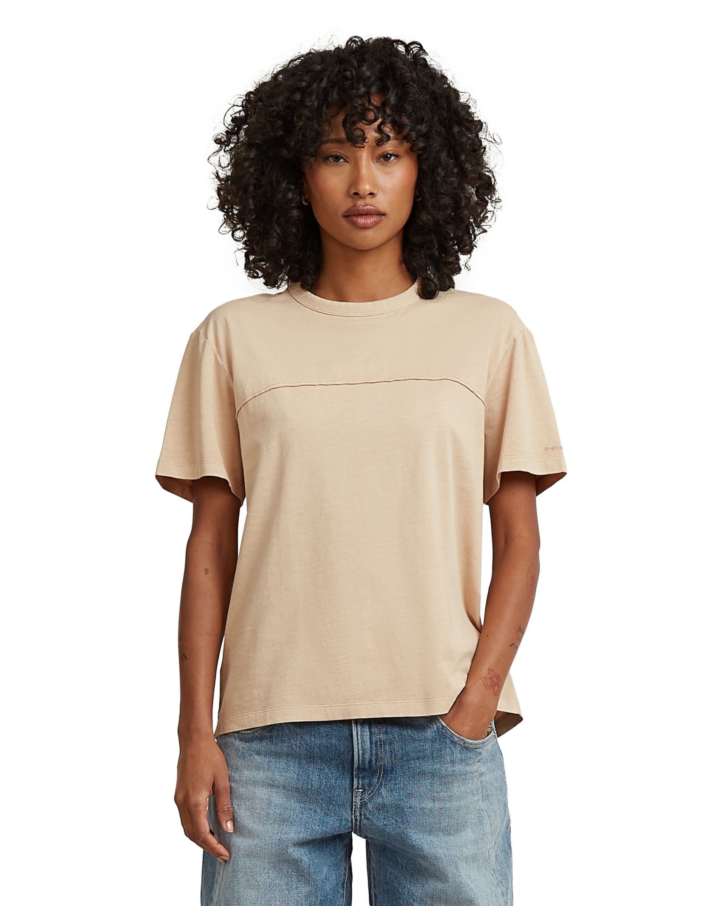 G-STAR Shirt 'Washed Seam T-Shirt' in Beige: voorkant