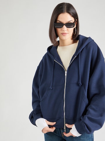 WEEKDAY Zip-Up Hoodie 'Boxy' in Blue: front