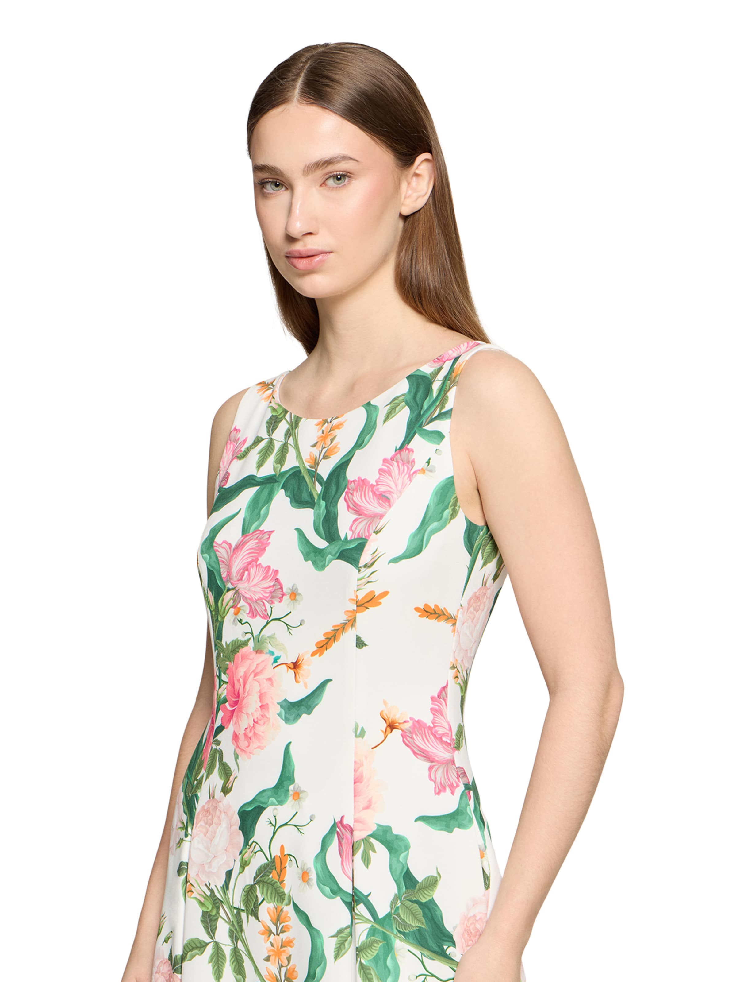 Vera Mont Blumenkleid mit Kellerfalten in Weiß