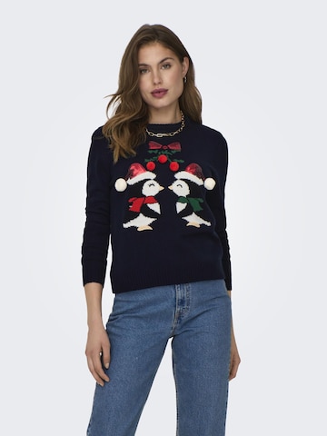 ONLY - Pullover 'Xmas Kiss' em azul: frente