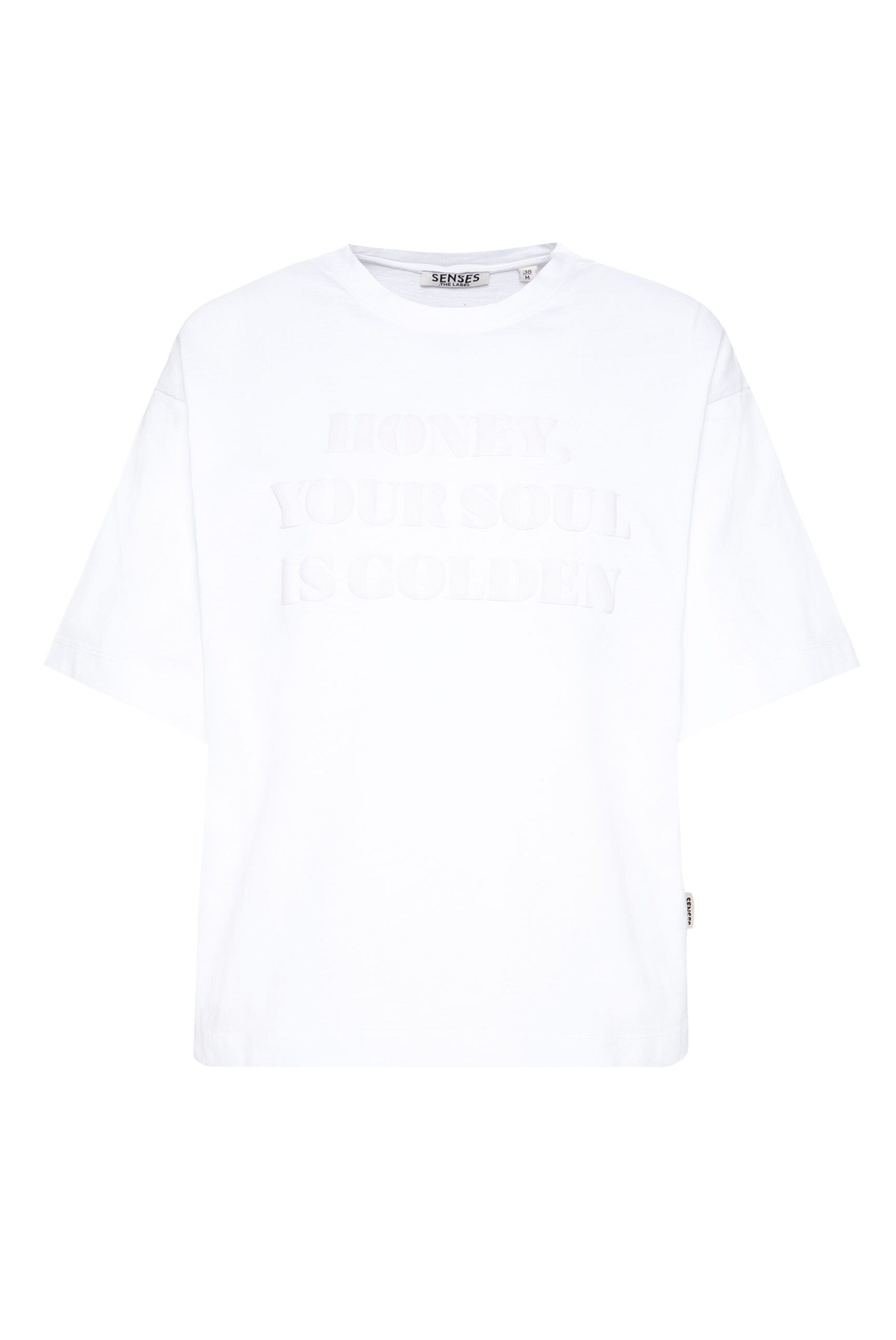 SENSES.THE LABEL T-Shirt TE:CLA Oversized mit Wording Print in wollweiß, Produktansicht