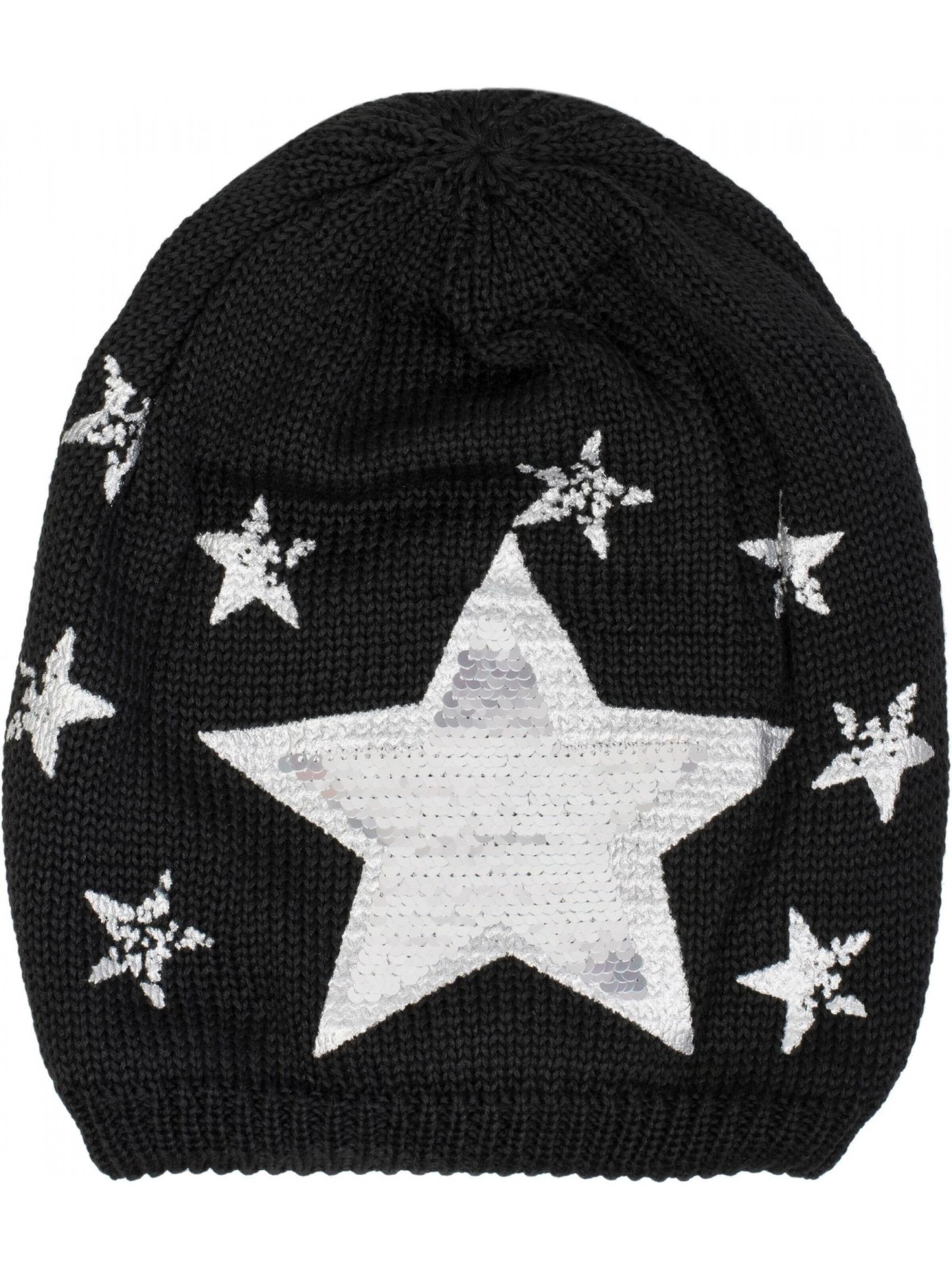styleBREAKER Mütze 'Strick Beanie mit Pailletten Stern Print'‌‌‌‌‌‌‌‌‌‌ in Schwarz