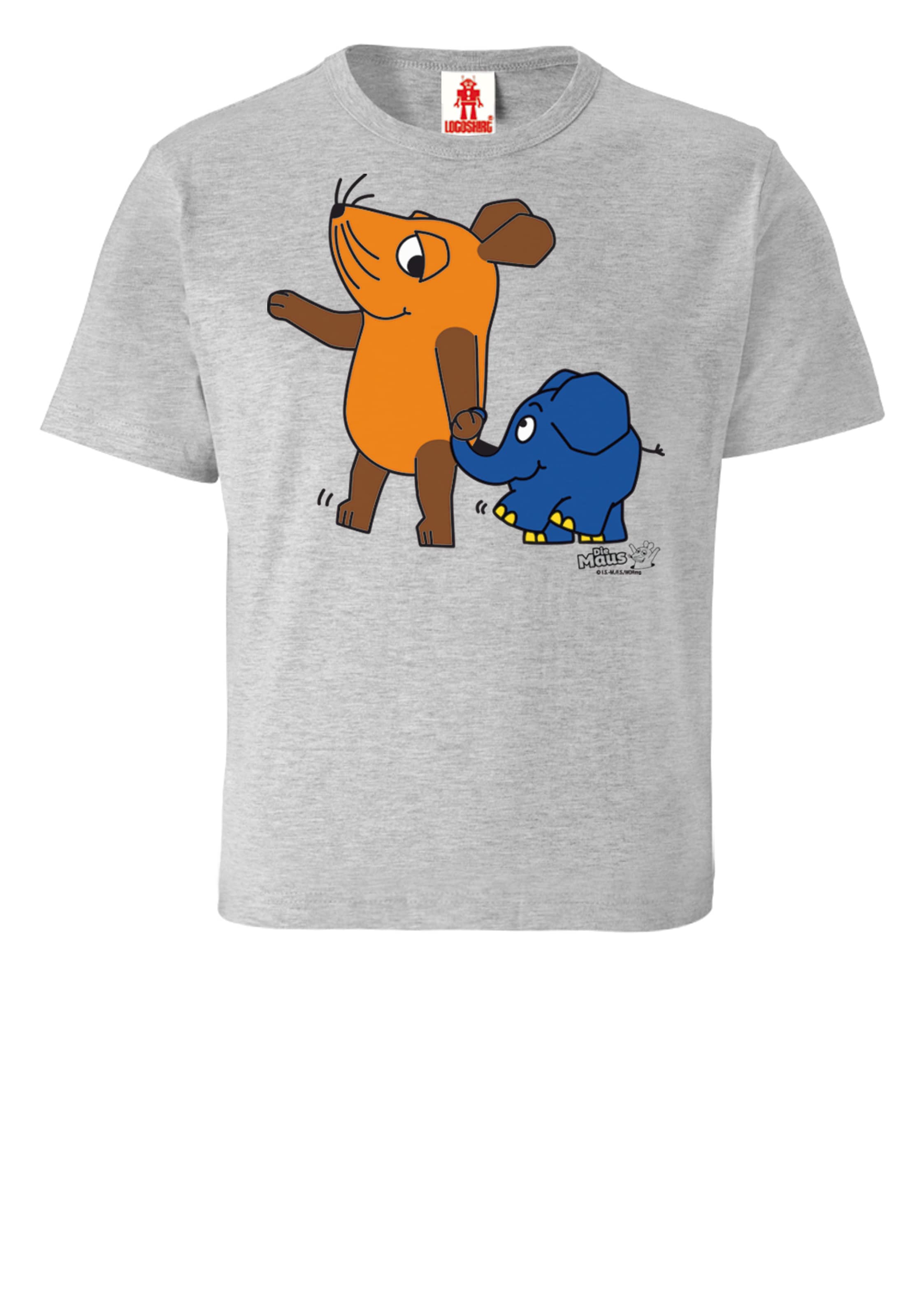 LOGOSHIRT T-Shirt 'Die Sendung mit der Maus - Maus & Elefant' in Grau: Vorderseite
