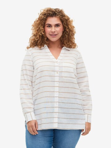 Zizzi Blouse 'Flex' in Wit: voorkant