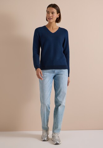 CECIL Pullover im Two-Tone-Look mit V-Neck in Blau