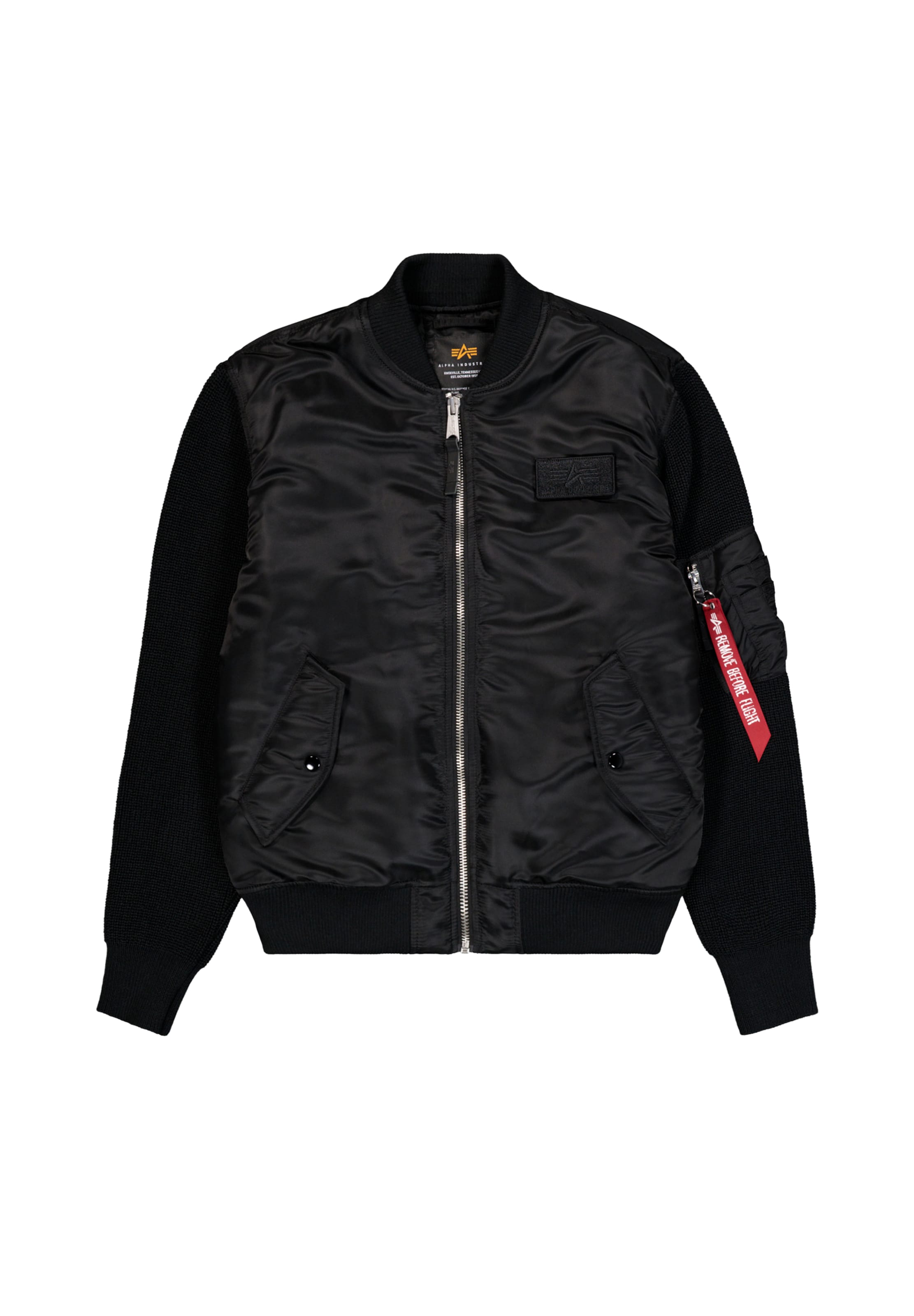 ALPHA INDUSTRIES Φθινοπωρινό και ανοιξιάτικο μπουφάν 'MA-1' σε μαύρο: μπροστά