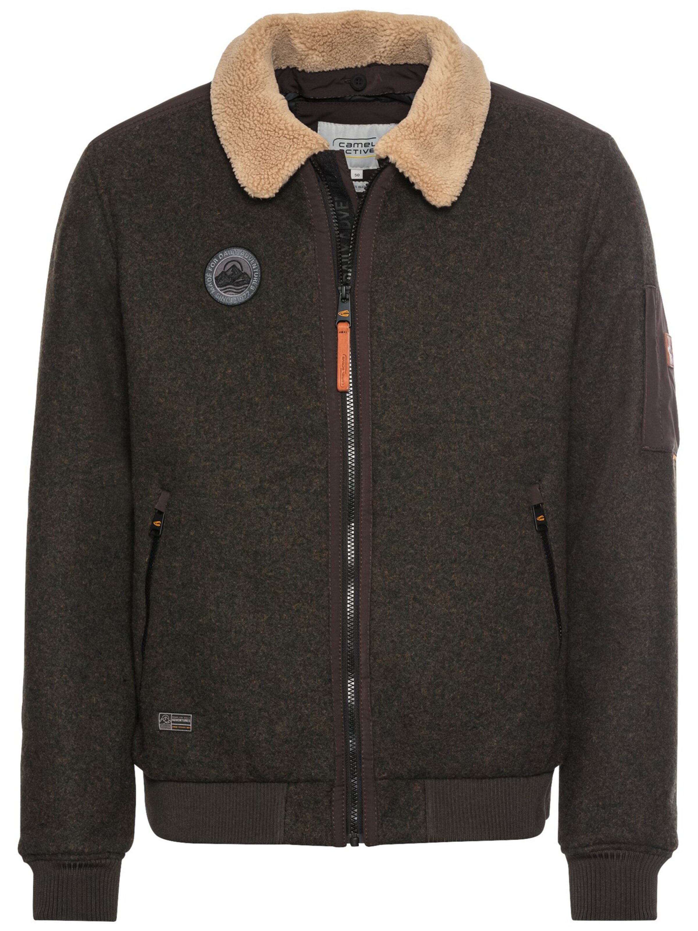 CAMEL ACTIVE Bomberjacke mit abnehmbarem Kragen aus Teddyfell in Braun: Vorderseite