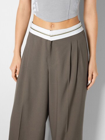 Bershka Regular Pleat-Front Pants in Beige