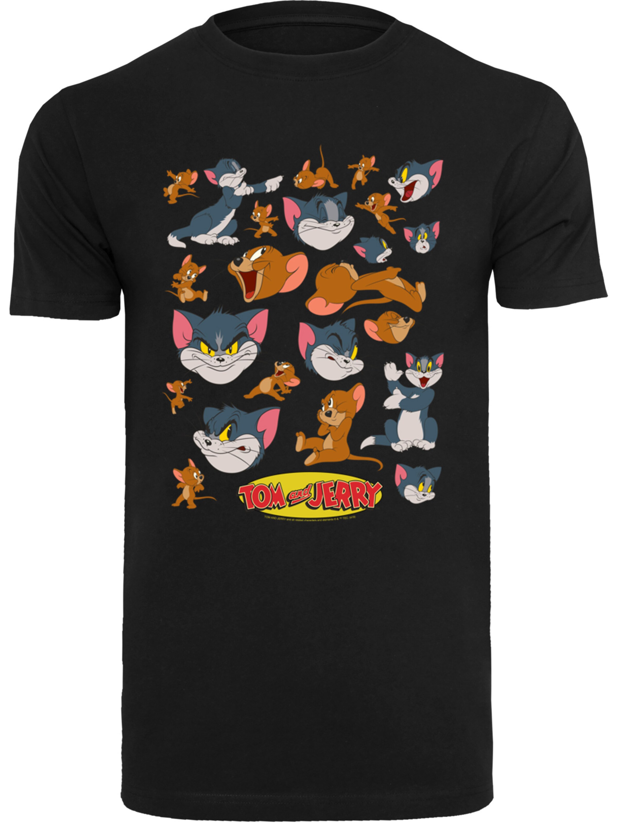 F4NT4STIC T-Shirt 'Tom And Jerry Many Faces and Tom and Jerry' in Schwarz: Vorderseite