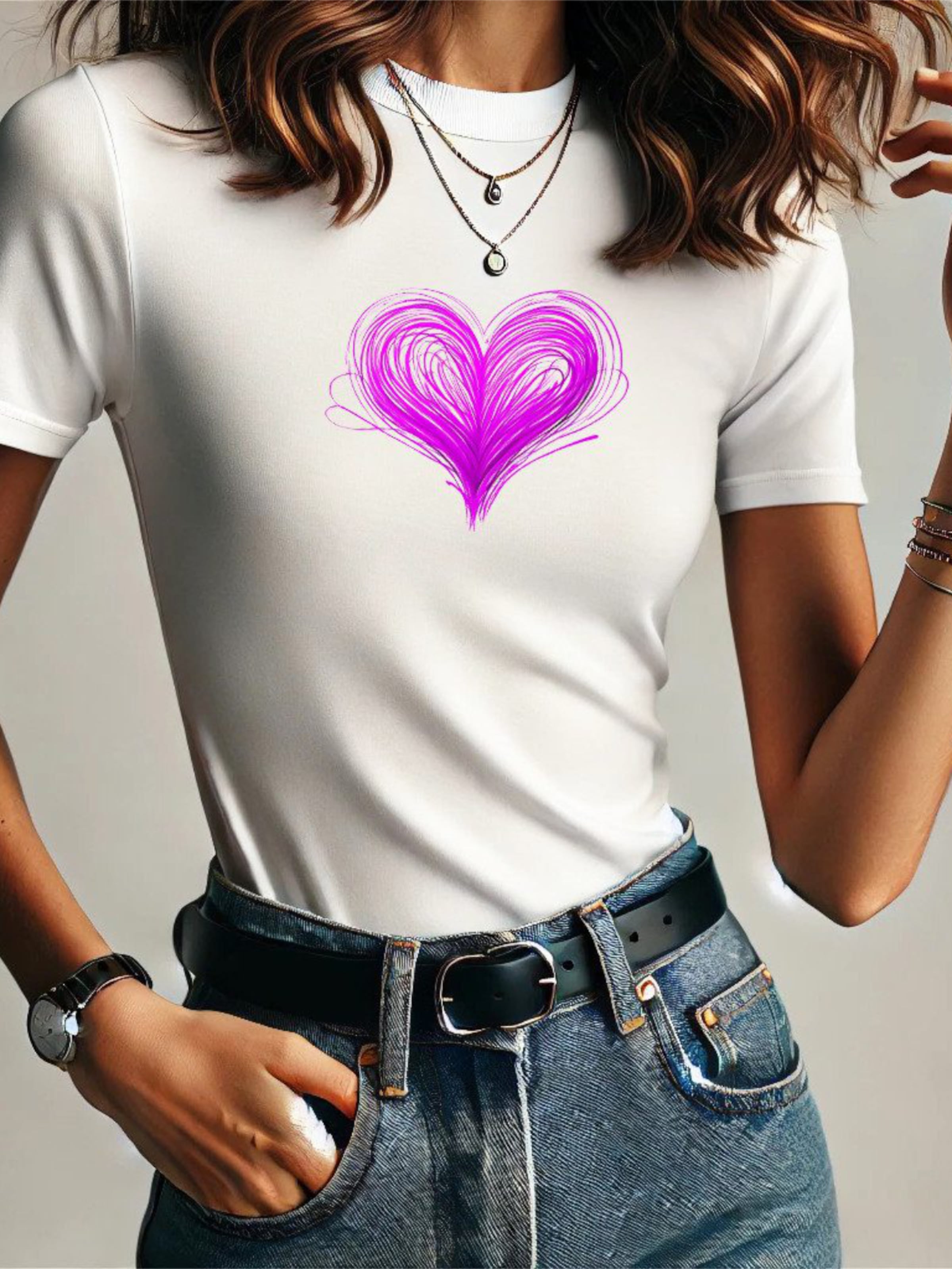 RMK Shirt 'Basic Rundhals Herz' in White