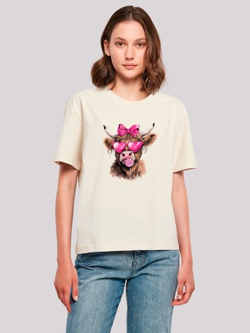 F4NT4STIC Shirt 'Highland Cow Valentinstag Sonnenbrille' in Beige: front