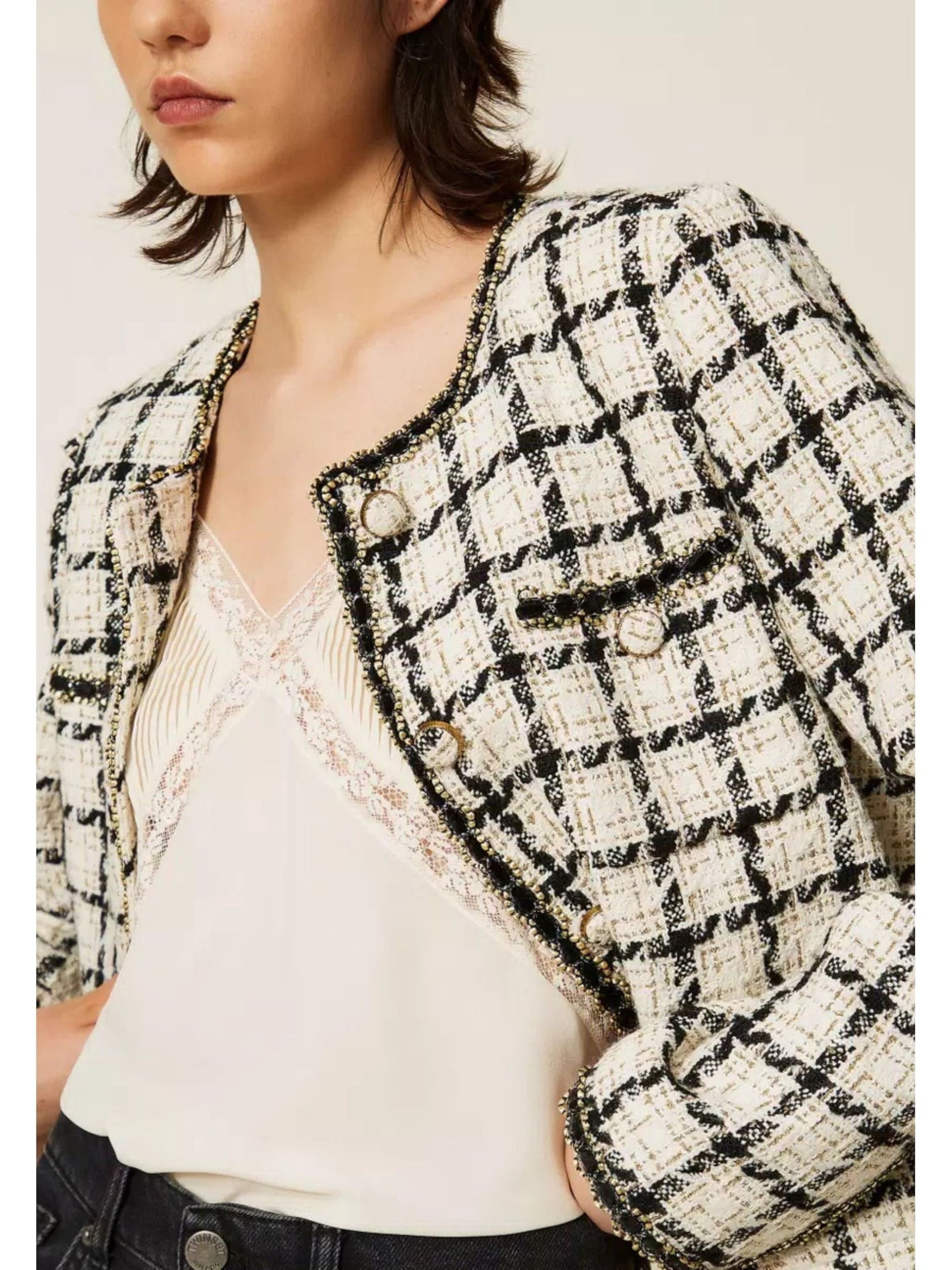 Twinset - Blazer 'bouclé check jacket with lurex details' en blanco
