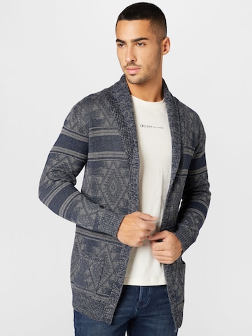 INDICODE JEANS Knit Cardigan 'Burger' in Blue: front