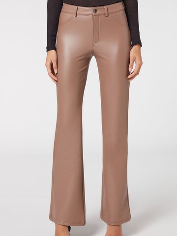 CALZEDONIA Flared Leggings 'thermo' in Brown: front
