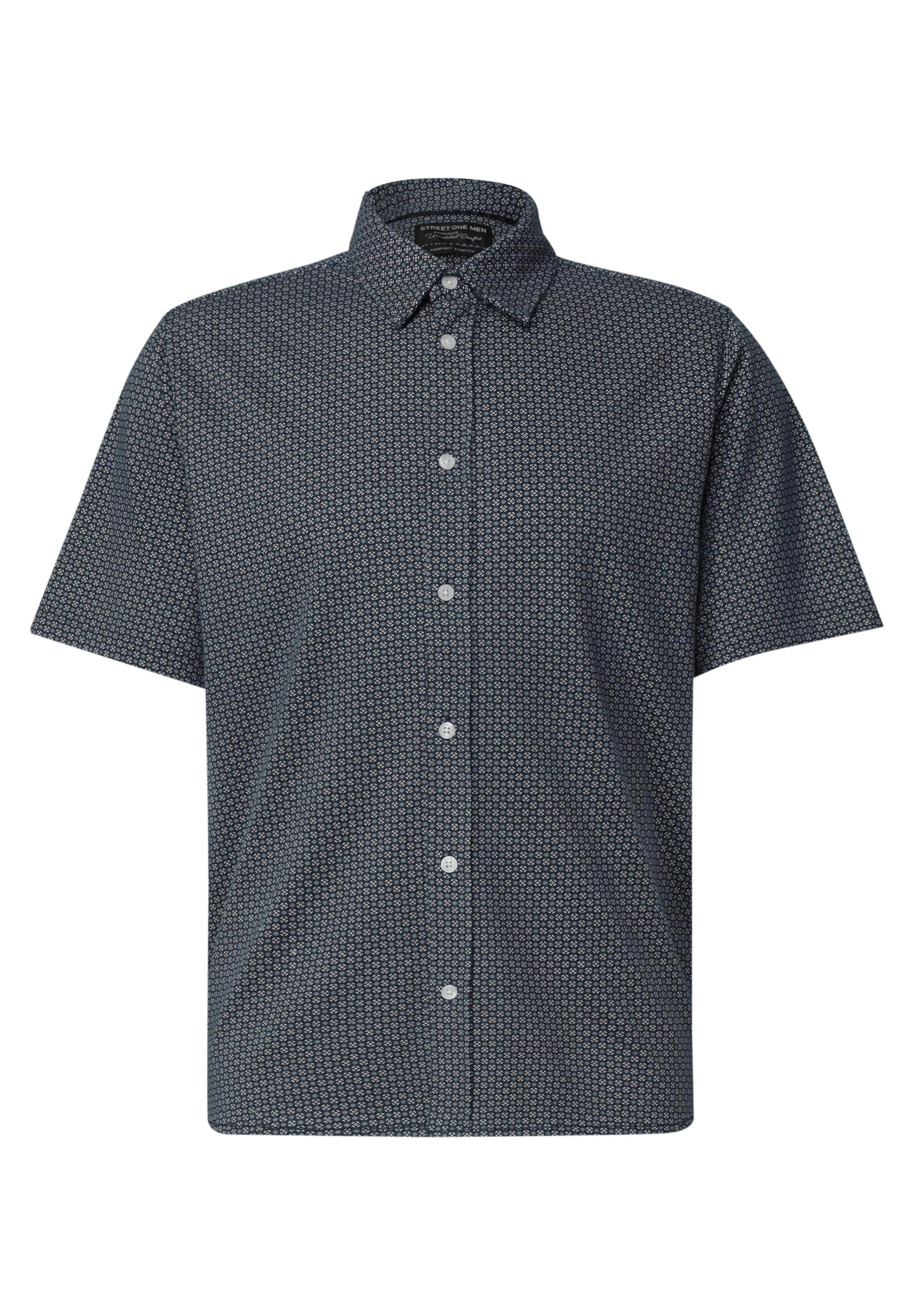 Street One MEN Regular Fit Kurzarm Hemd mit Print in Blau: Vorderseite