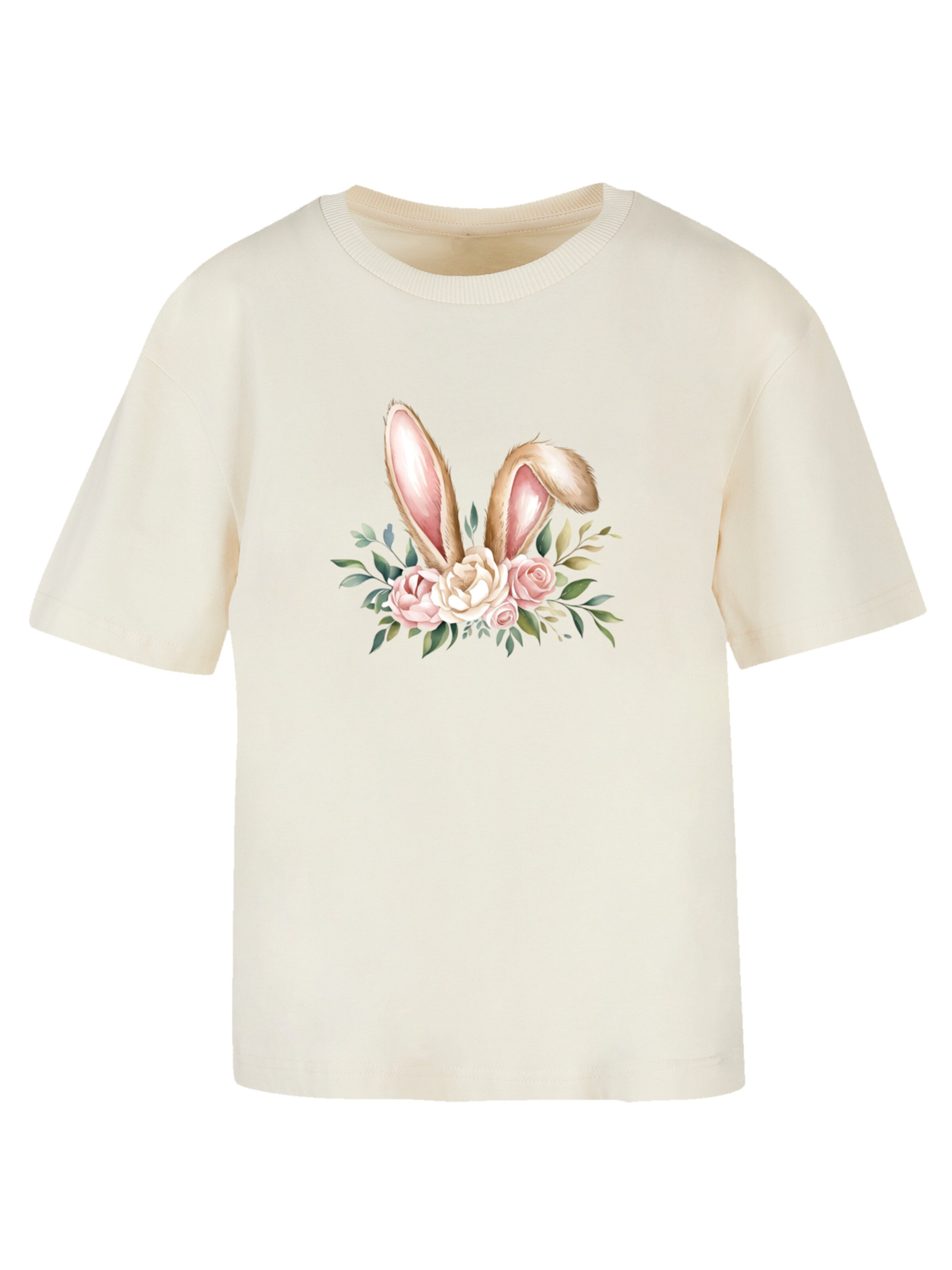F4NT4STIC Shirt 'Blumen Osterhasen Ohren Dekor' in Beige: front
