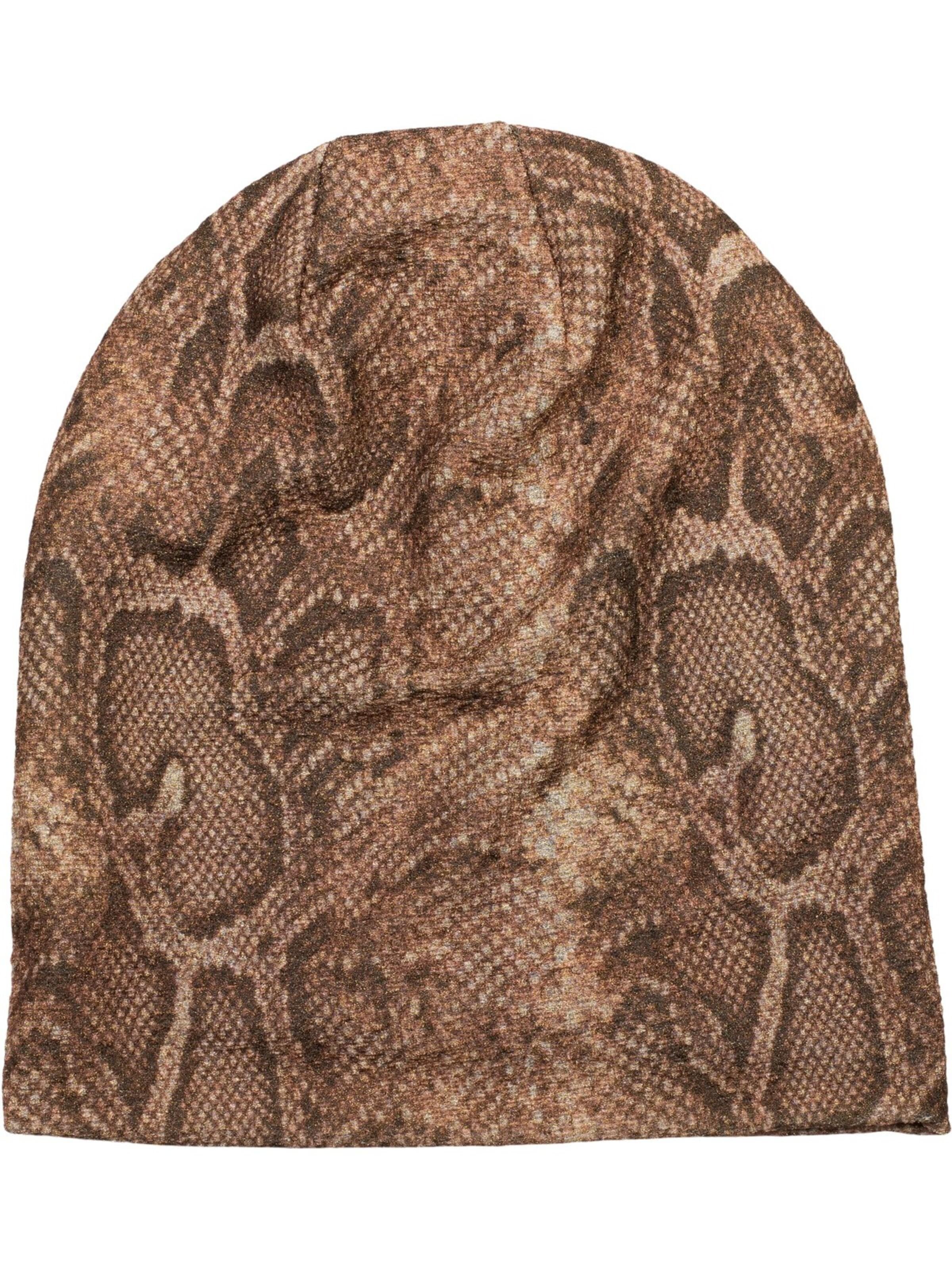 styleBREAKER Mütze 'Beanie Mütze Glitzer Schlangen Muster'‌‌‌‌‌‌‌‌‌ in Braun: Vorderseite