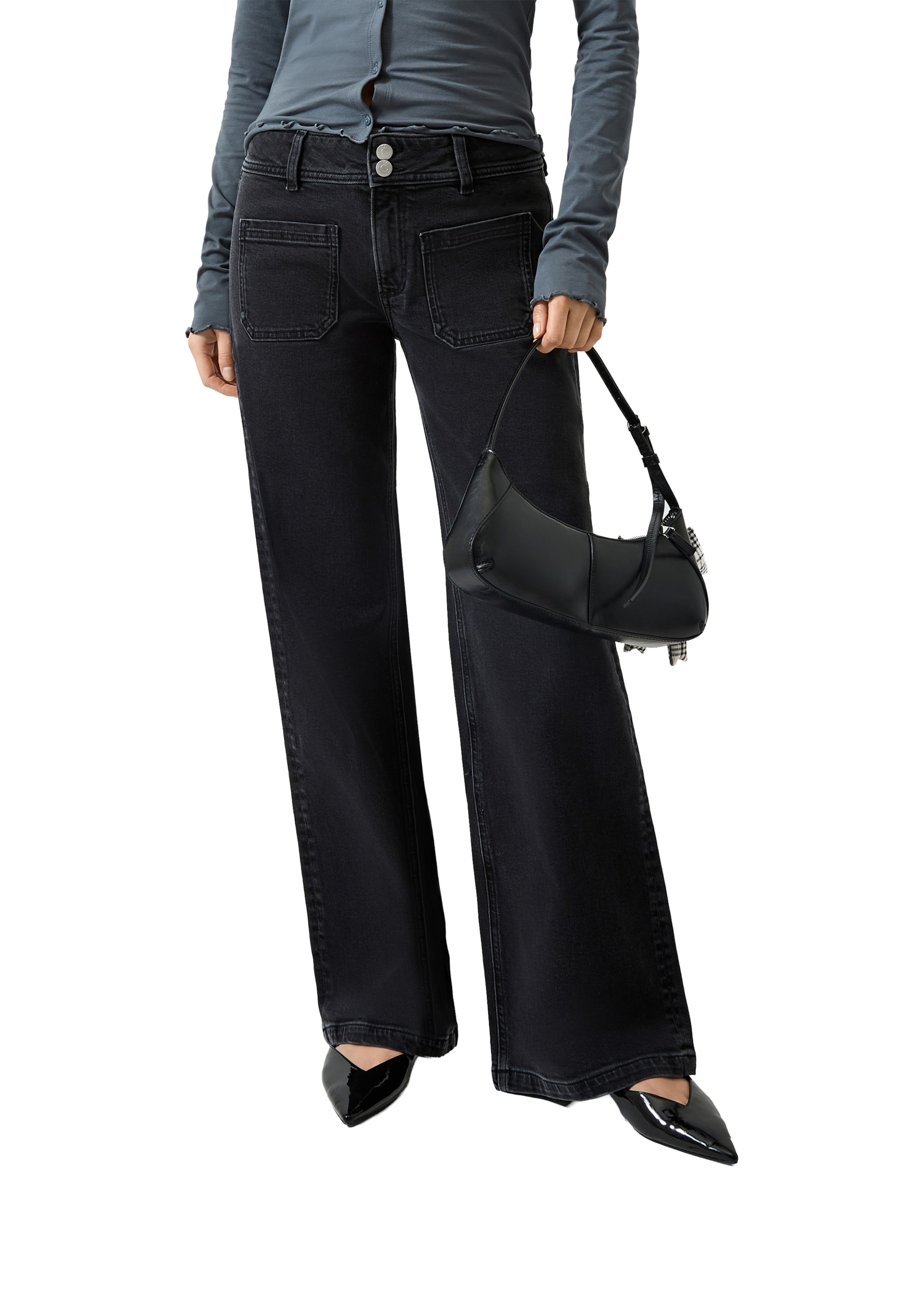 QS Wide Leg Jeans 'Catie' in Grau: Vorderseite