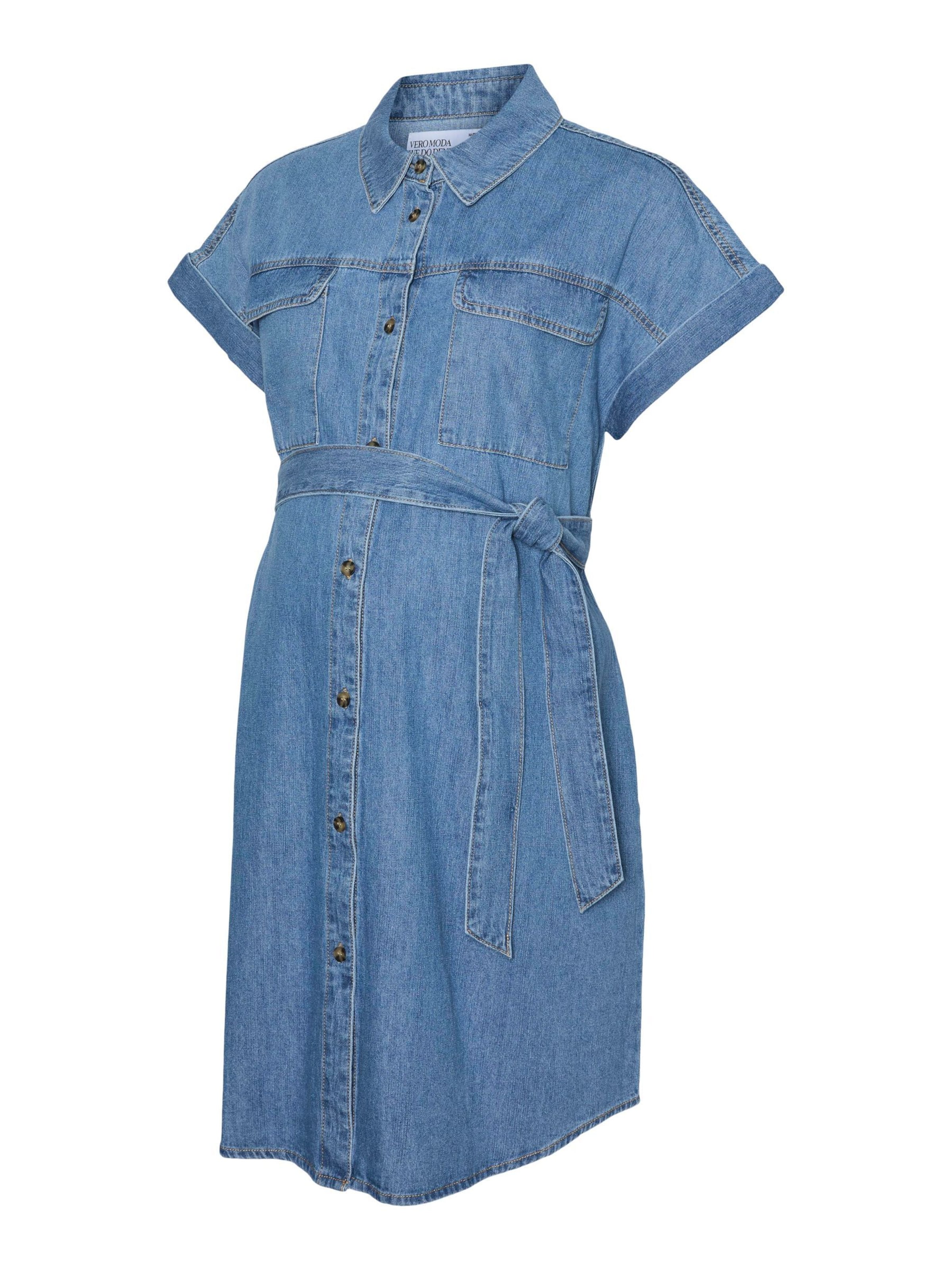 Vero Moda Maternity - Vestido camisero en azul: frente