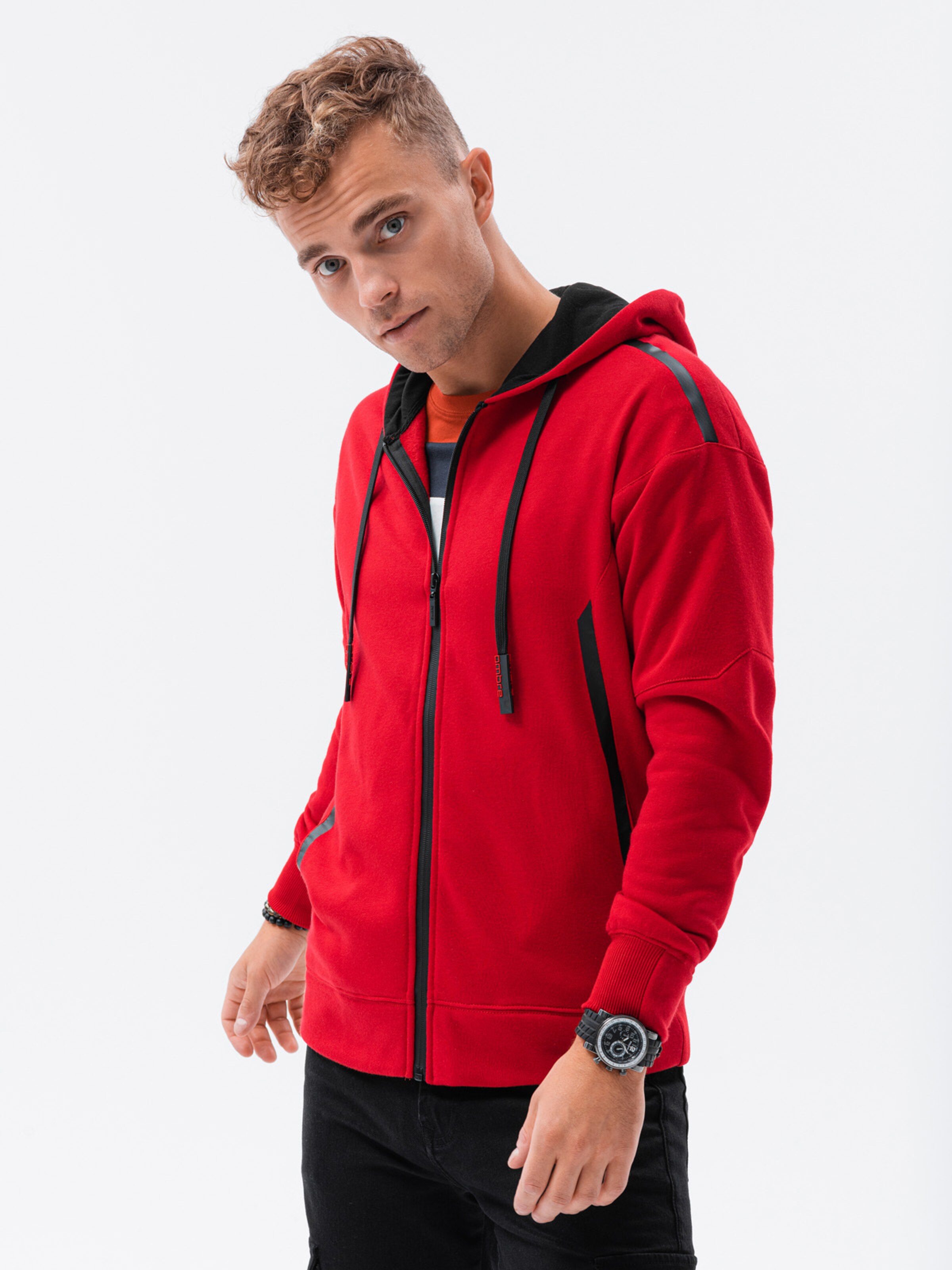 Ombre Zip Up Hoodie B1076 in Bright Red ABOUT YOU