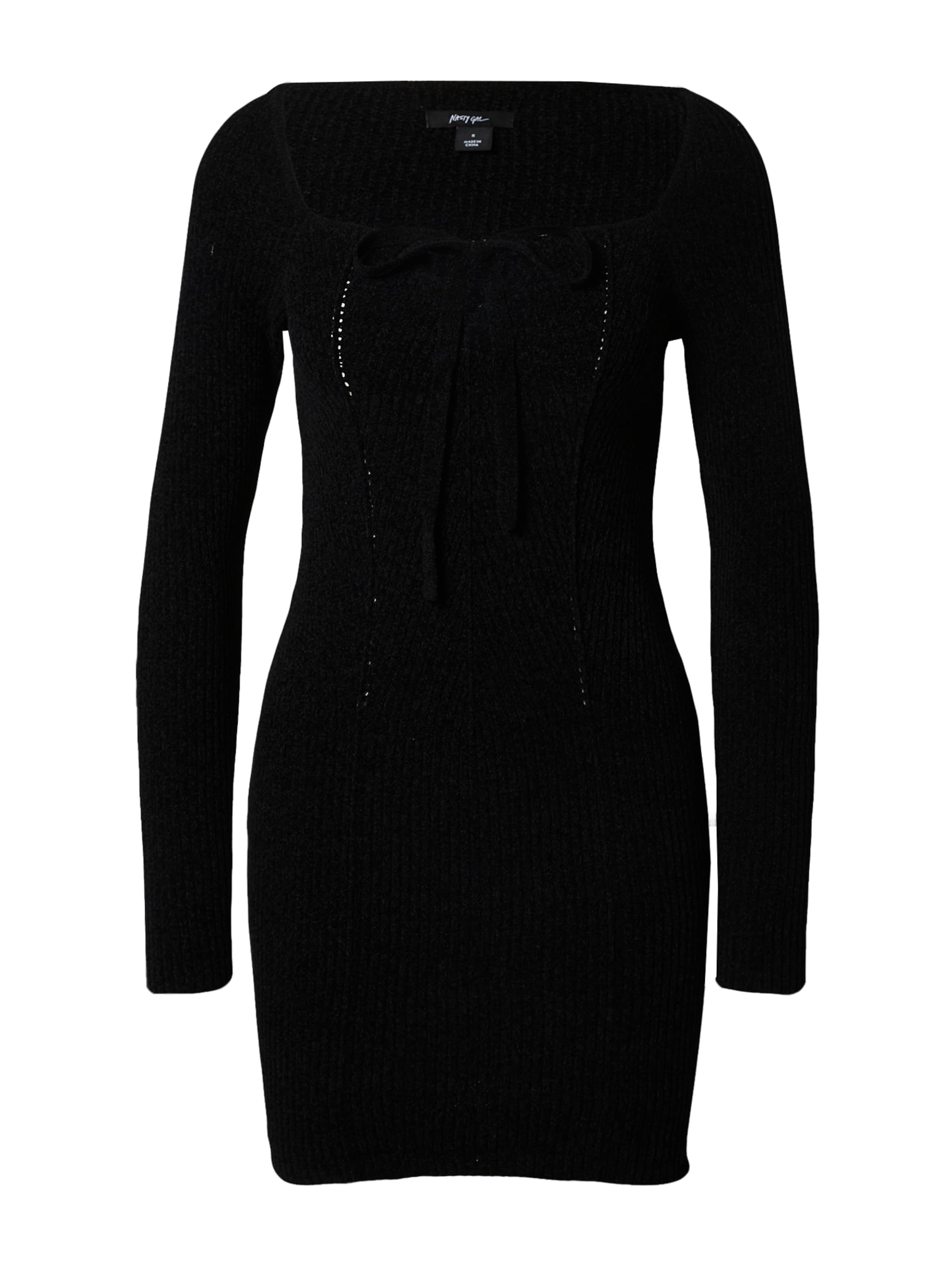 Nasty Gal Pletené šaty 'Chenille' - Čierna: predná strana