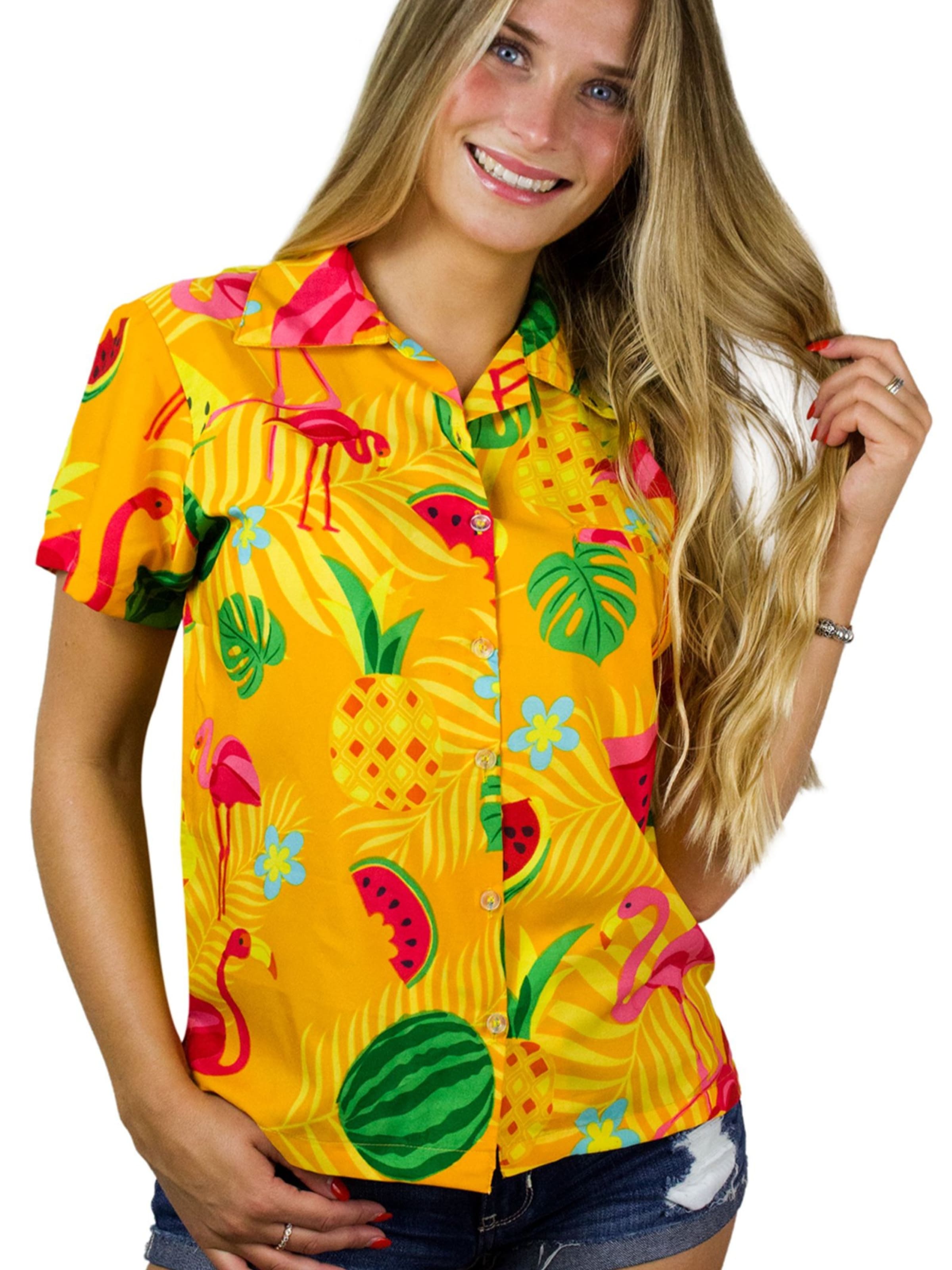 King Kameha Bluse 'Flamingo Melone'‌ in Gelb: Vorderseite