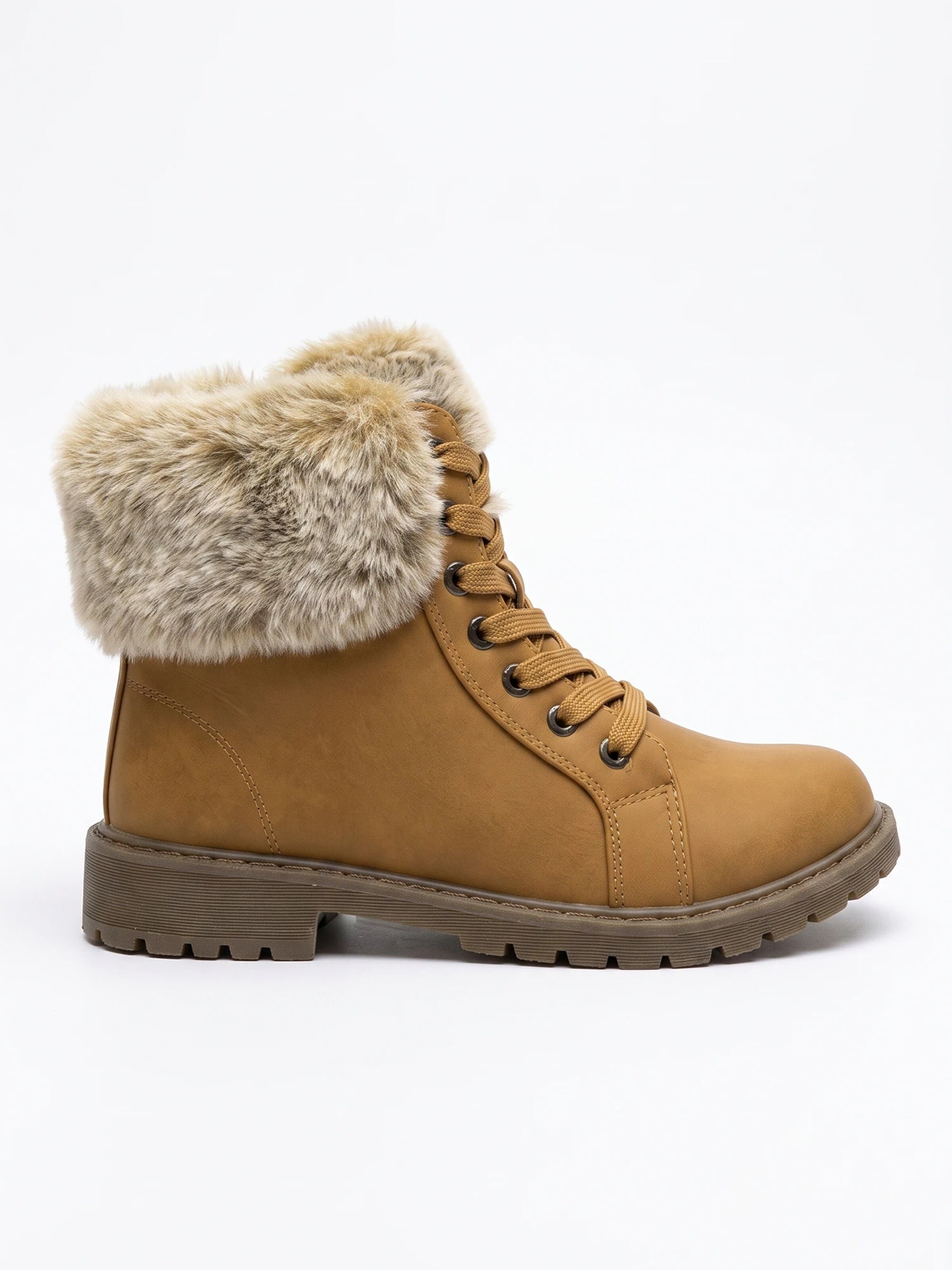 TorWeit Booties 'Fluffy Lace Up Winter Boots' in Brown: front