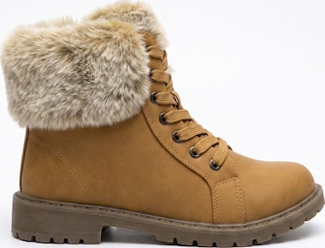 TorWeit Booties 'Fluffy Lace Up Winter Boots' in Brown: front