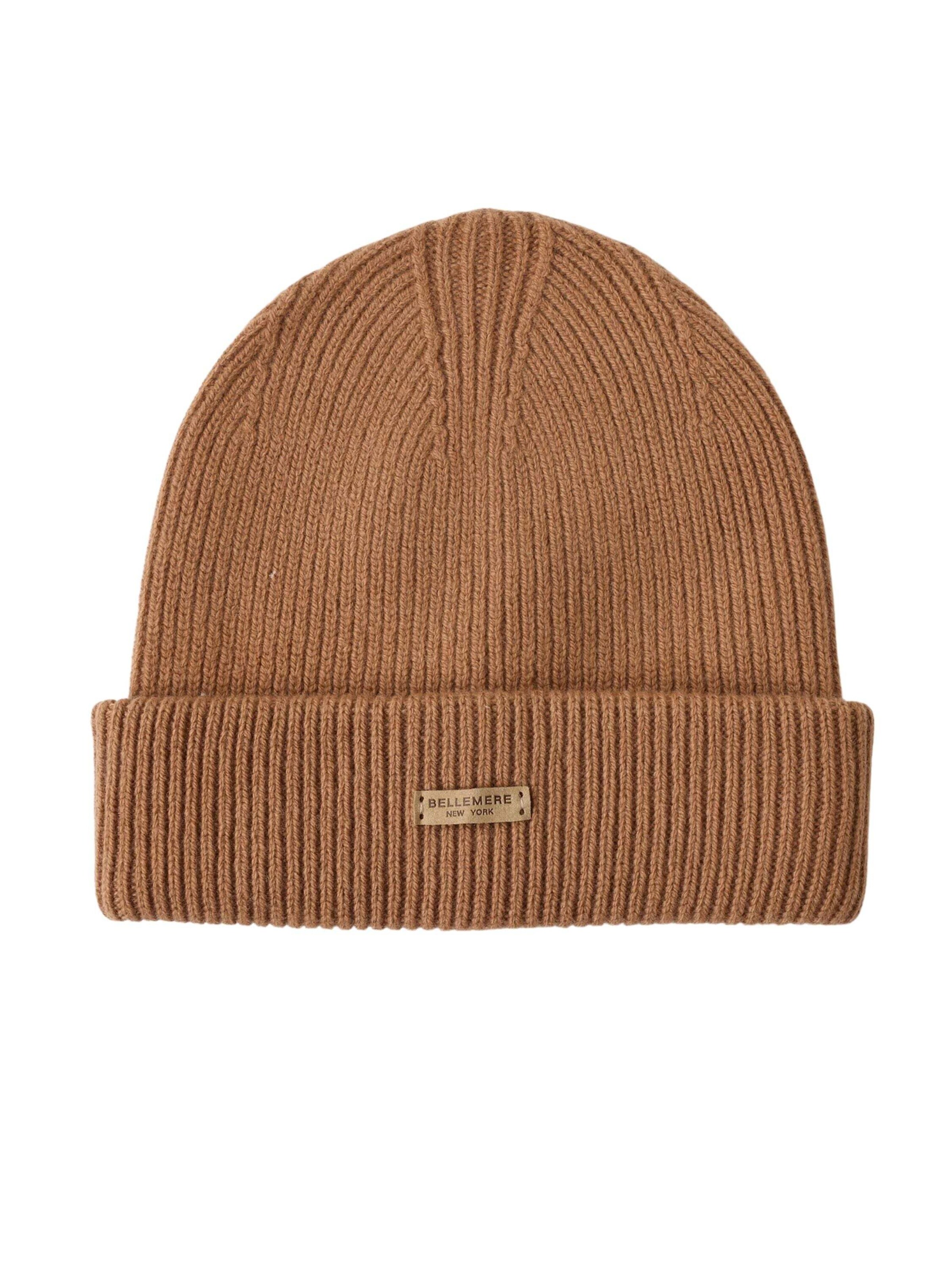 BELLEMERE NEW YORK Beanie 'Gerippte Lammwollmütze' in Brown: front
