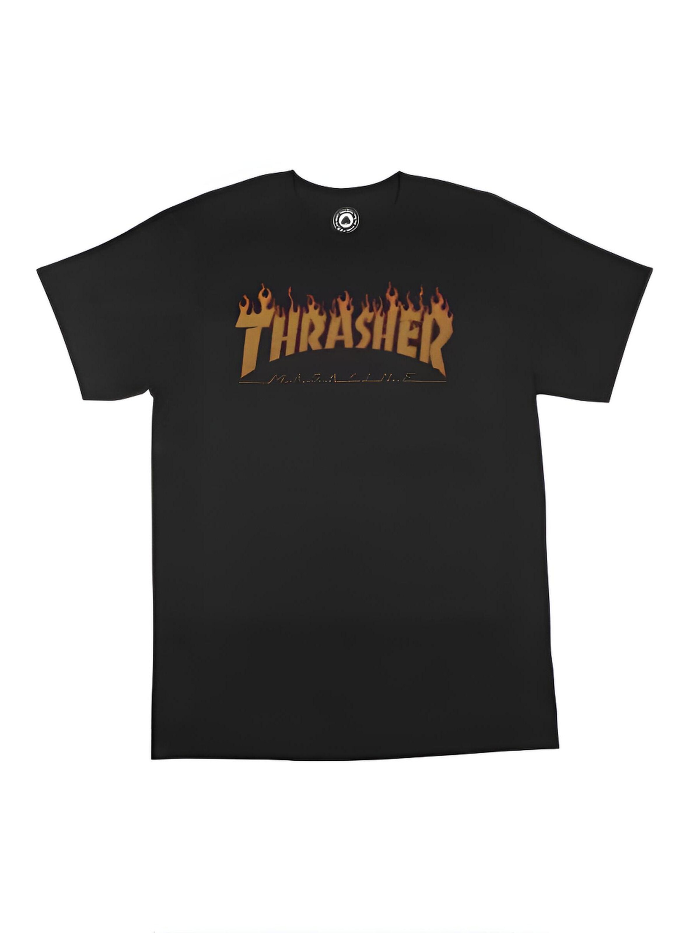 THRASHER Shirt 'FLAME HALFTONE' in Zwart: voorkant