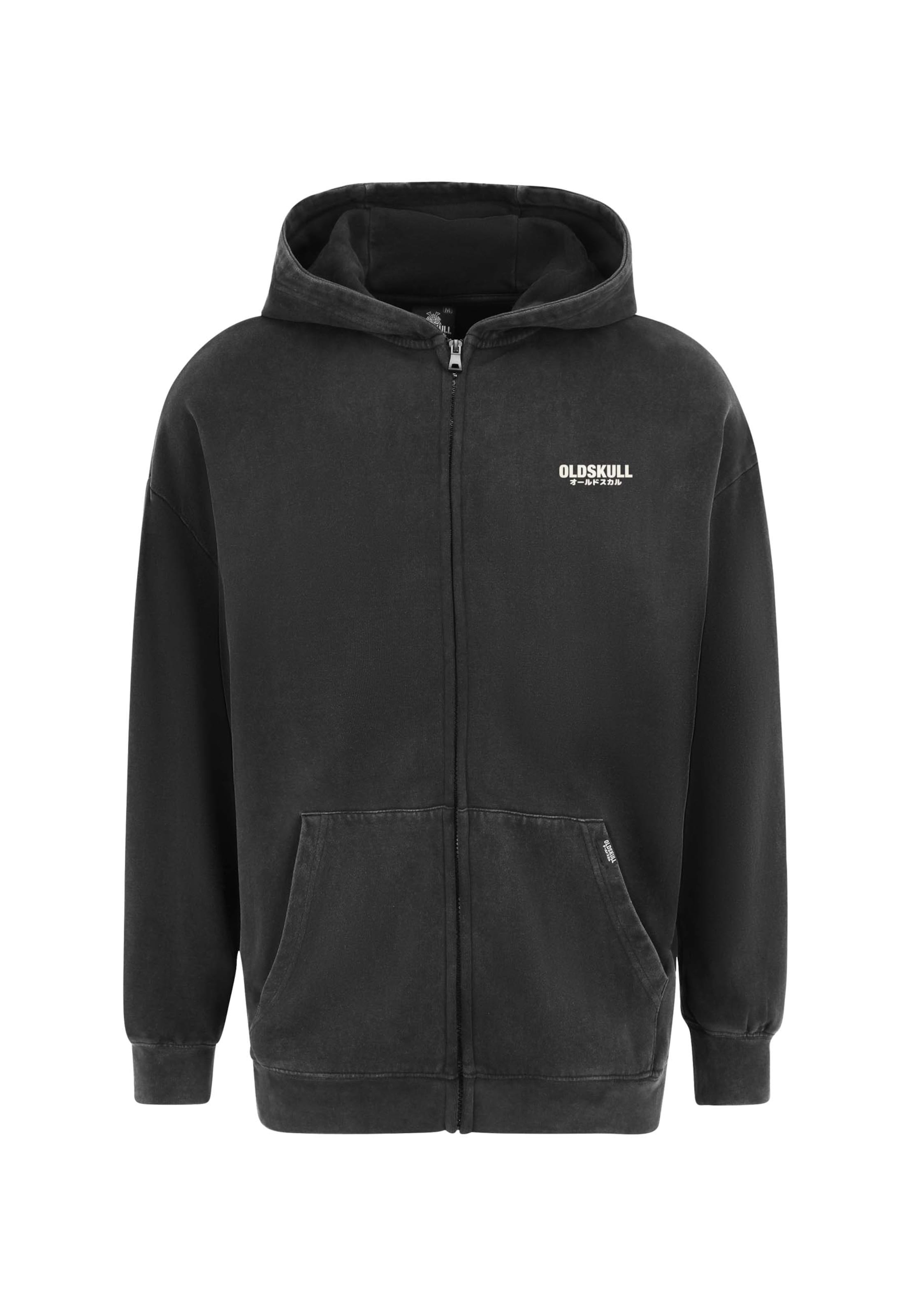 Oldskull Sweatjacke 'Peach Dyed Basic' in Schwarz: Vorderseite