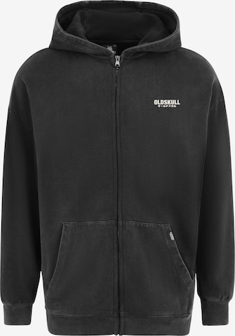 Oldskull Sweatjacke 'Peach Dyed Basic' in Schwarz: Vorderseite