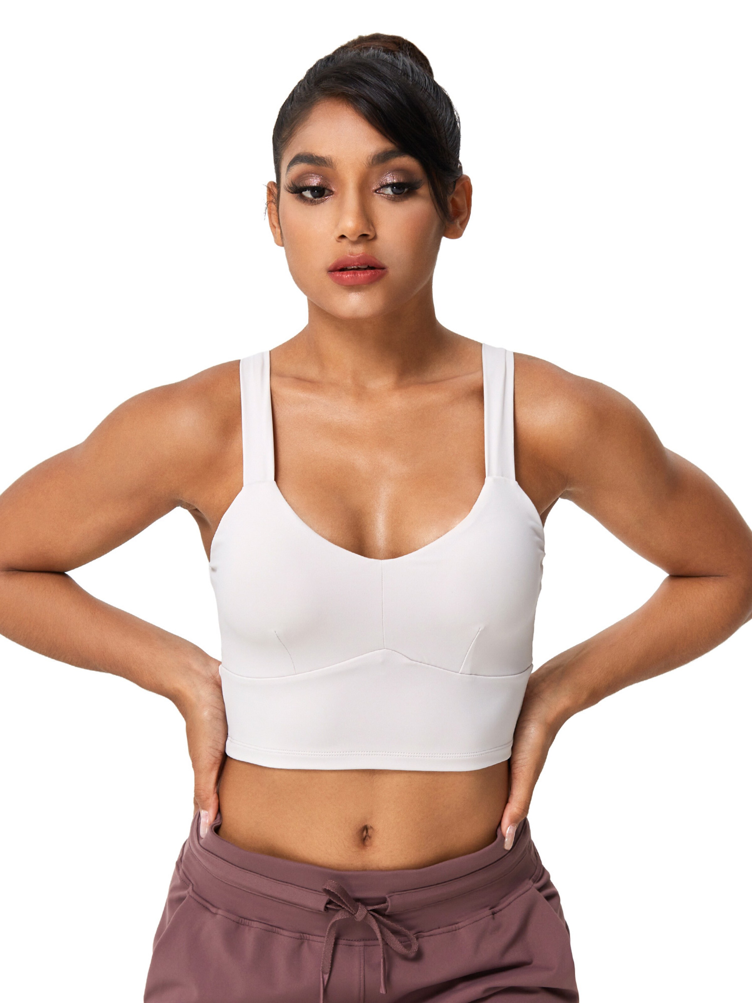 YEAZ Õlapaelteta topp Spordirinnahoidja 'Real Babe', värv valge