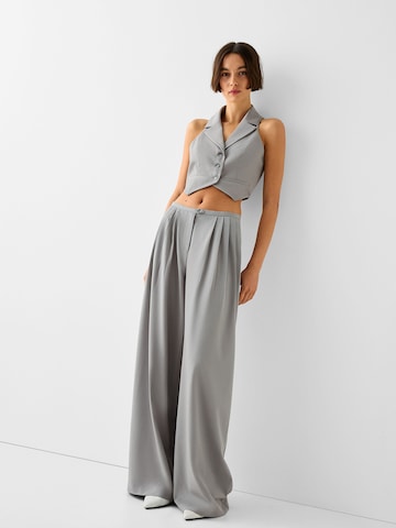 Bershka Wide leg Bandplooibroek in Grijs